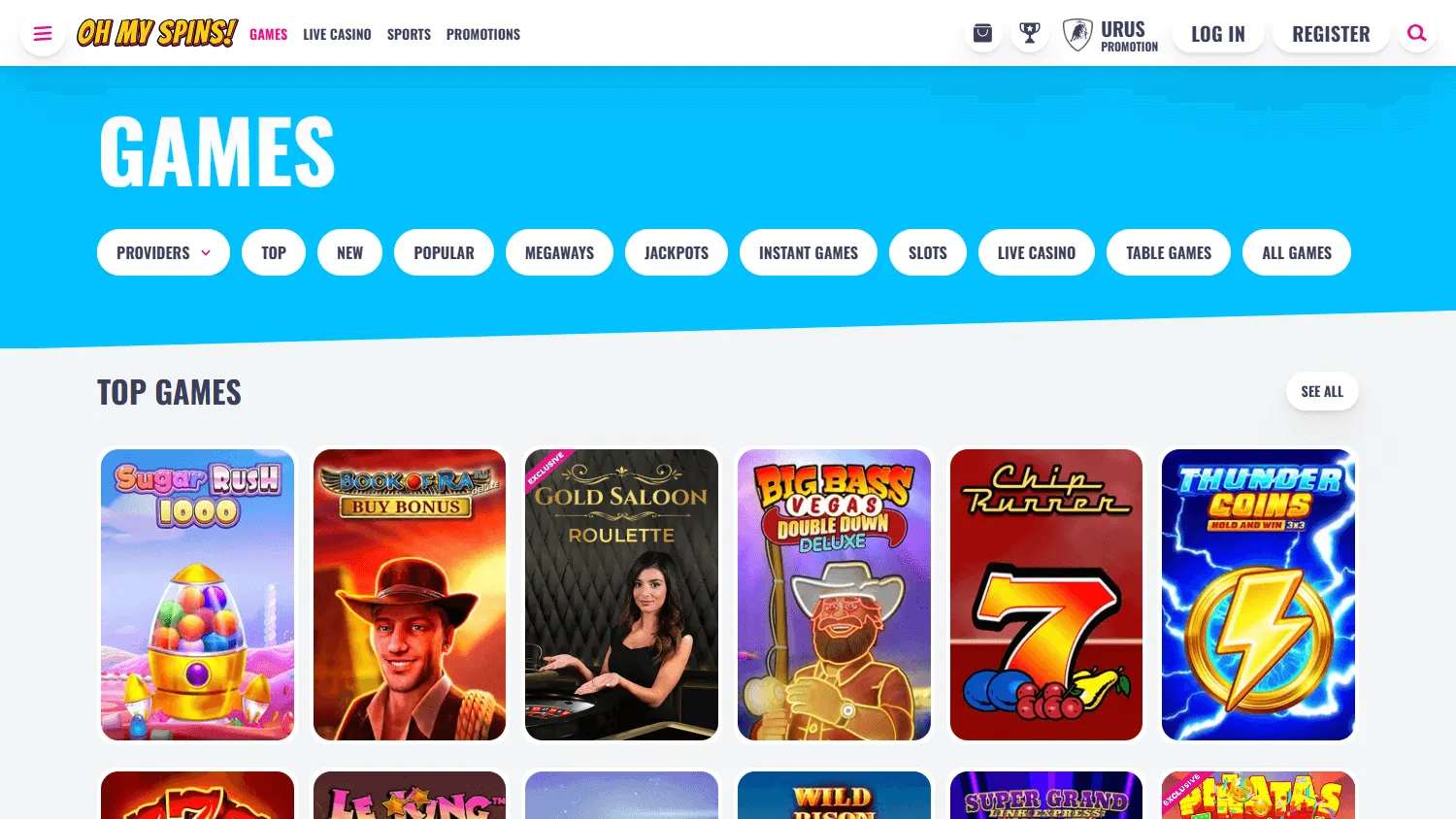 Ohmyspins Casino games view on desktop