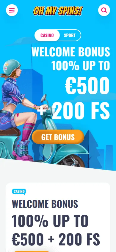 Ohmyspins Casino promotions view on a mobile device