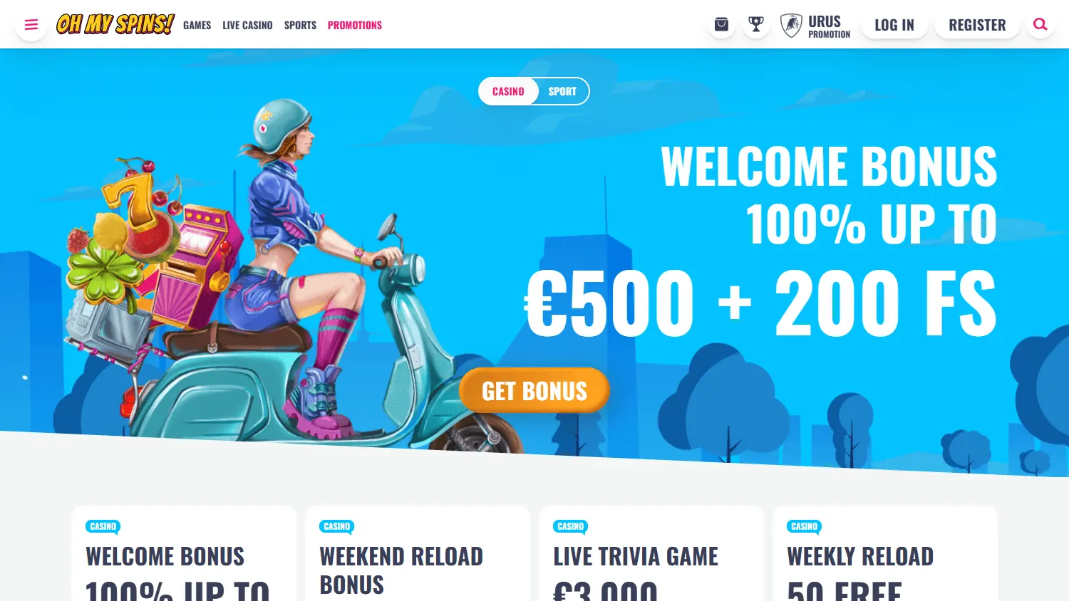 Ohmyspins Casino promotions view on desktop